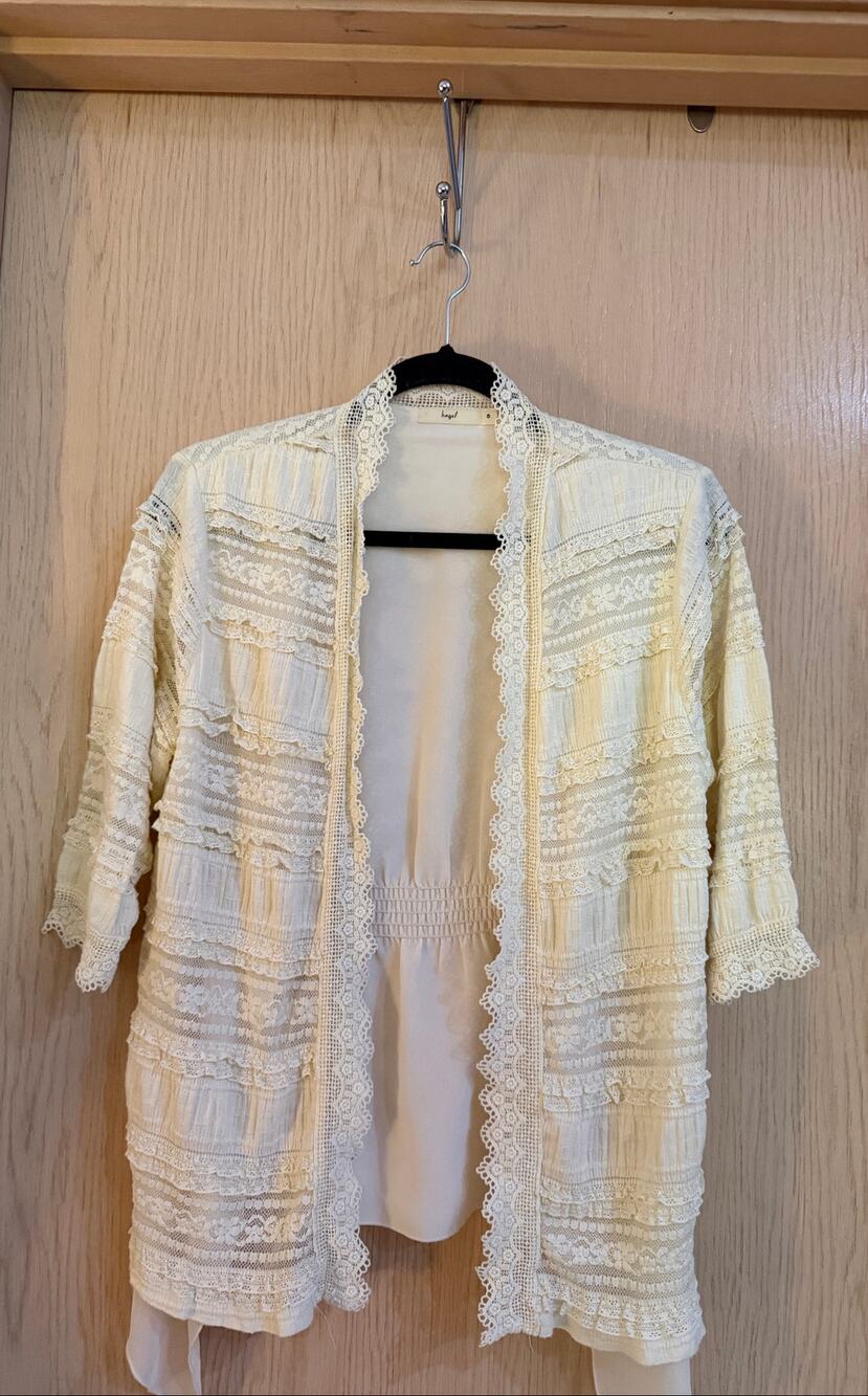 Hazel Cream Lace Open Front Duster Cardigan Size Small